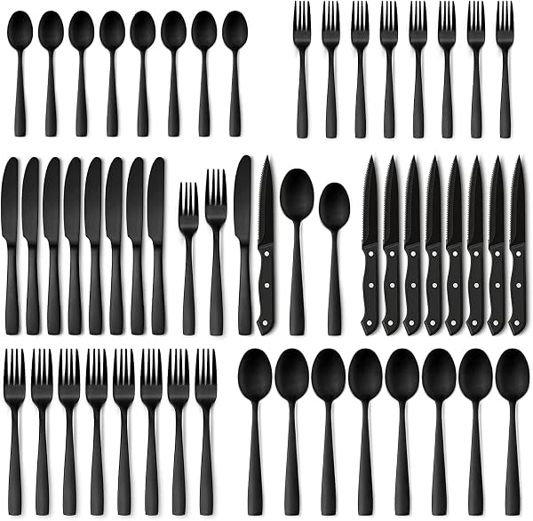 Hiware 48-Piece Matte Black Flatware Set with Steak Knives