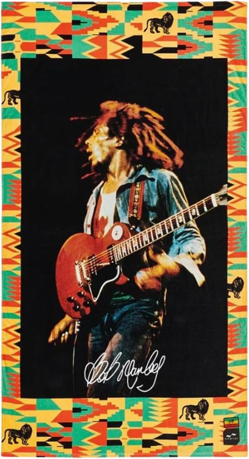 Slowtide x Bob Marley, Trenchtown Beach Towel, 100% Cotton – Soft & Absorbent, Drawcord Loop for Quick Drying, Ideal for Beach, Pool, Lake & Travel – 34 x 62 Inches