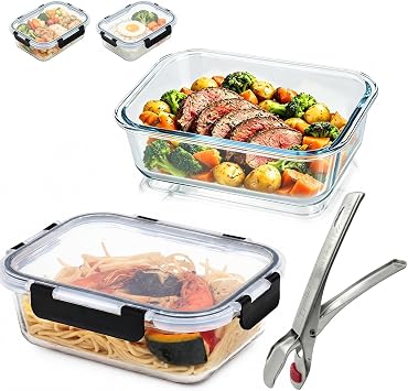 2 Airfryer Glass Moulds 21 x 16 x 7 cm Glass Tray with Lid