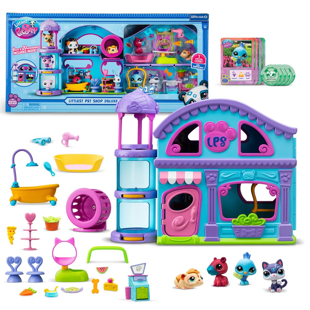 Littlest Pet Shop - La Grande Casa dei Pet Shop Deluxe - Set di Gioco con 4 Pet Shop Inclusi e 20 Accessori - Mini-figurine Animali da Collezione - Giocattolo per Bambini dai 4 Anni in su - BF00596