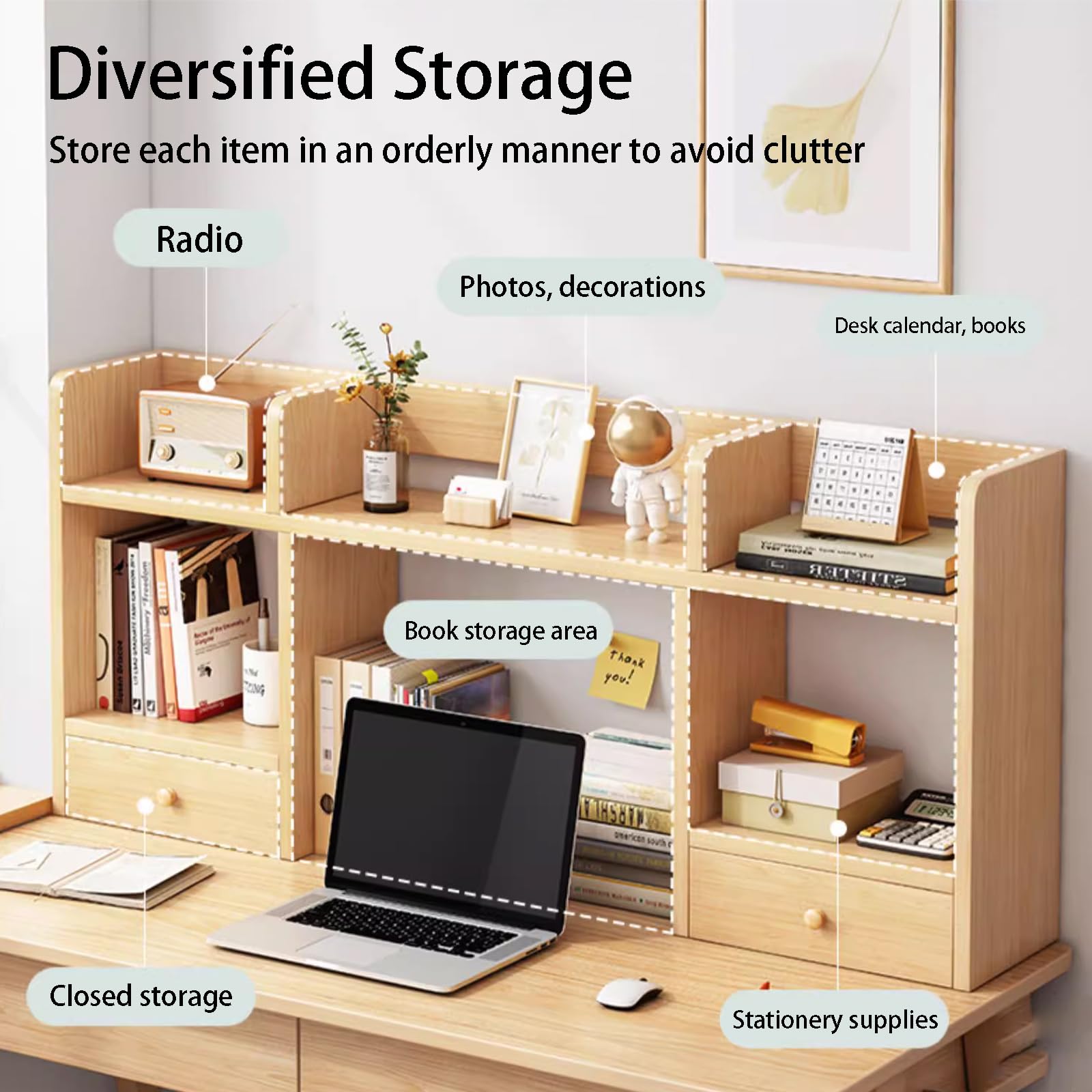 SUPEASY Holz Schreibtischregal 5-fach - Verstellbarer Organizer Für Homeoffice & Büro, Weiß