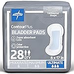Medline ContourPlus Bladder Control Pads, Ultimate Absorbency, 8 x 17 Inches, Bag of 28