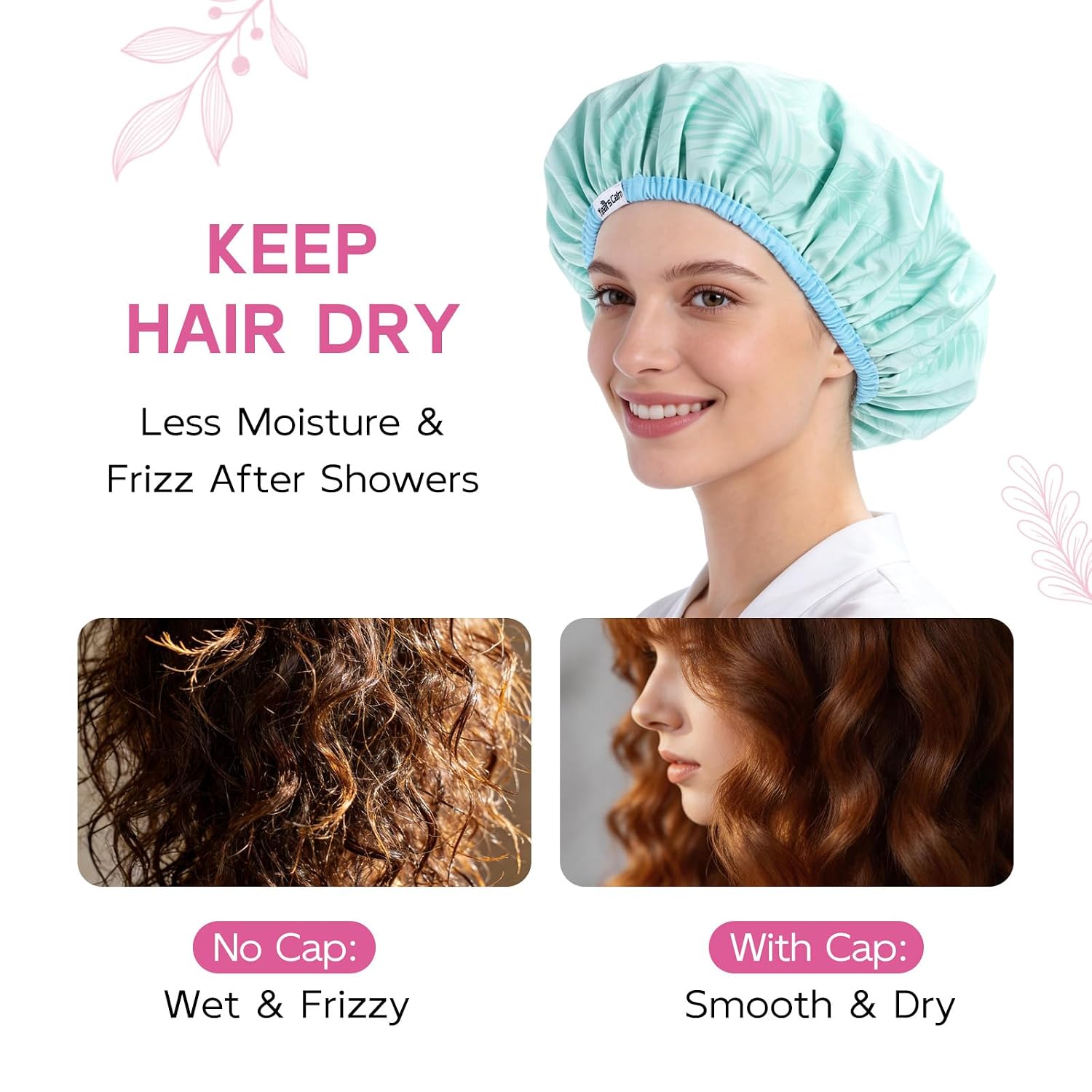 Years calm Waterproof Shower Cap for Women, Water-Activated Floral Hair Cap
