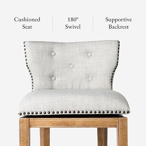 Miniatura 5 de Maven Lane Hugo Taburete de bar de 31 pulgadas de altura de barra con respaldo bajo en acabado de roble desgastado con asiento tapizado de tela