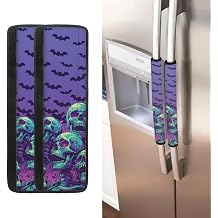 Halloween Skull Refrigerator Door Handle Cover 2 Pack Set, Non-Slip Double Door Fridge Microwave Oven Kitchen Appliances Christmas Decorative Handles, No Cold in Winter