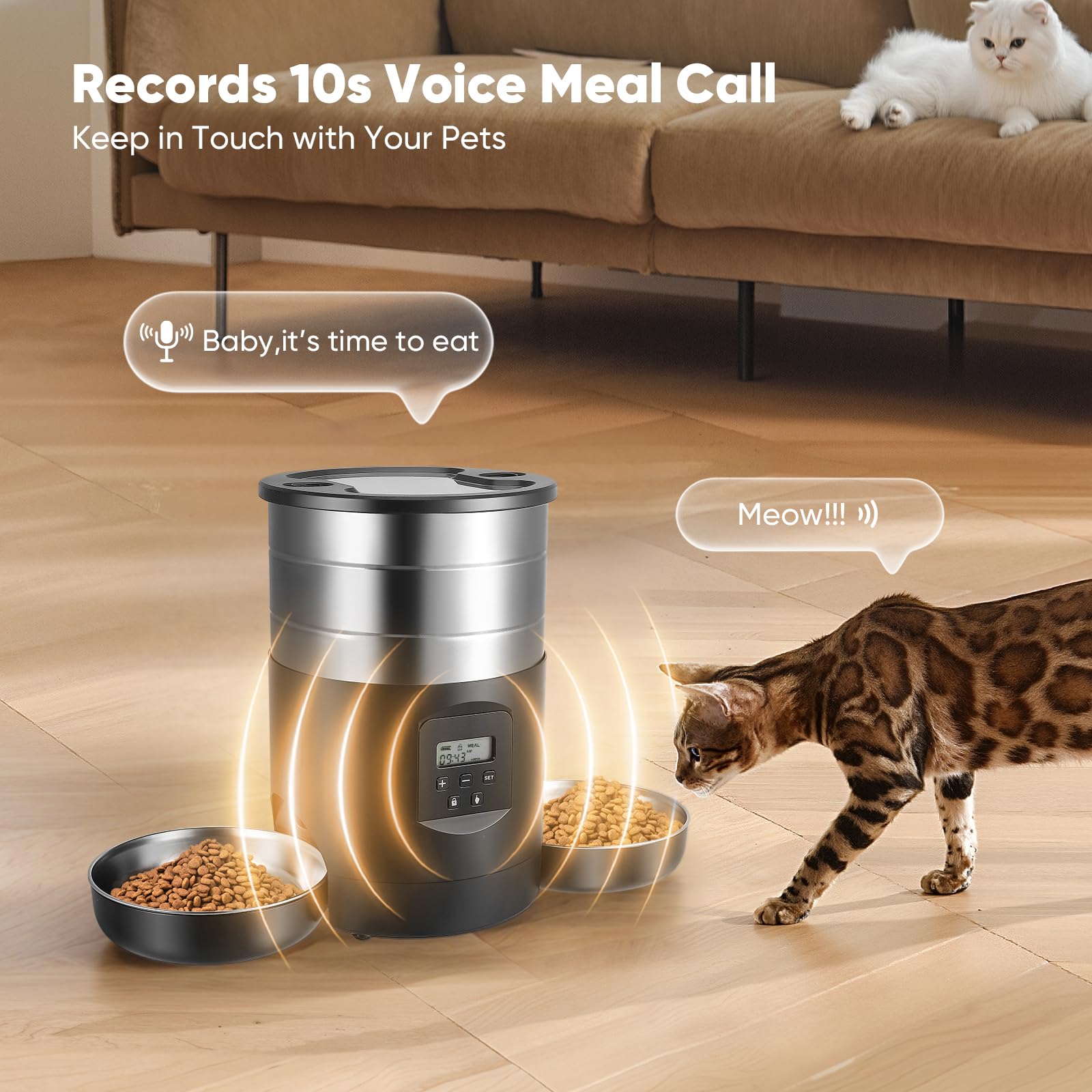 Comedero Automático Gatos 5L con 2 Cuencos, WiFi 2.4G & App Temporizador, Dobles Cuencos Interior Comedero Inteligente, Alimentación Doble con Control de Botones