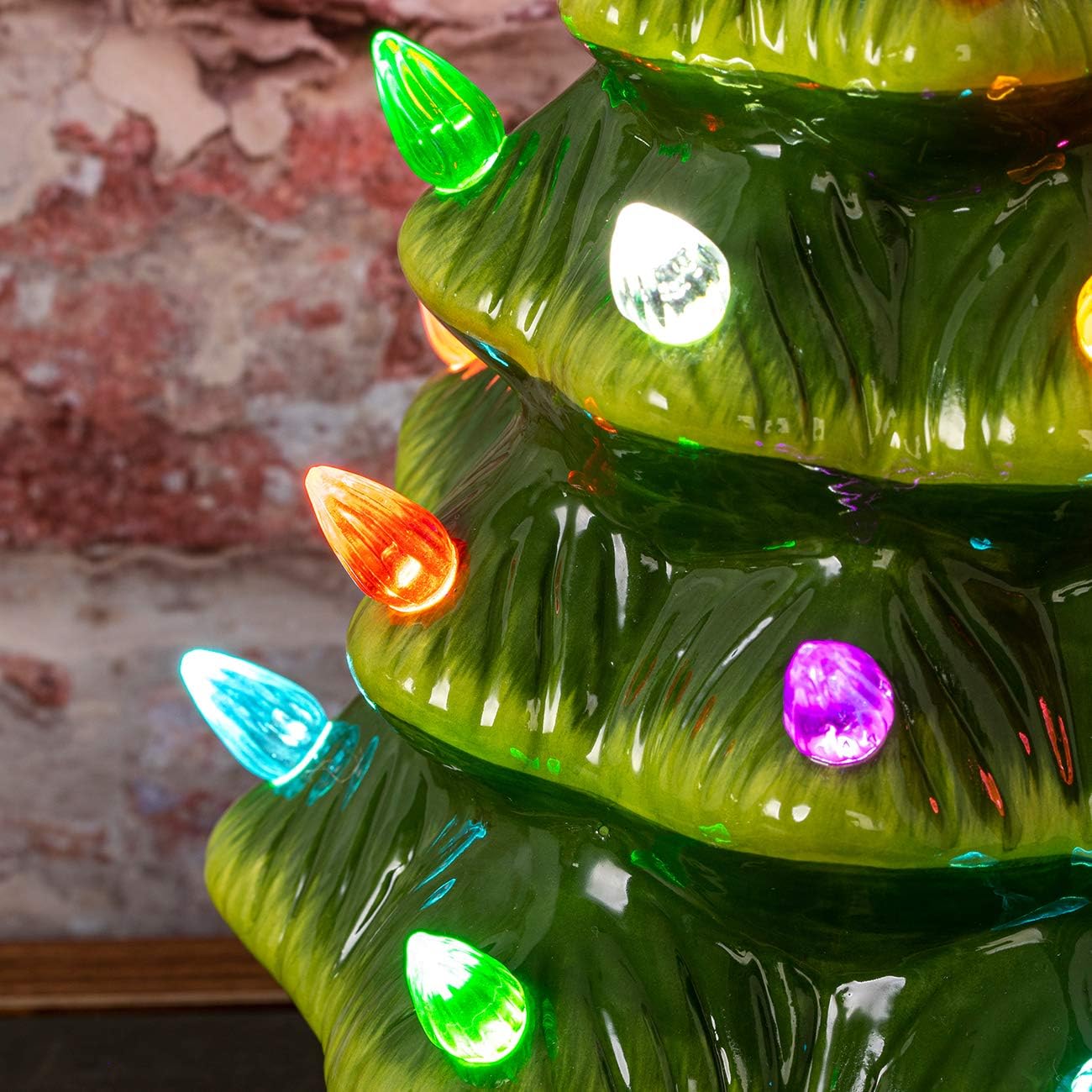 Sunnyglade 11" Ceramic Christmas Tree Tabletop Christmas Tree Lights with 28 Multicolored Lights and 1 Star Toppers for Table Top Desk Classic Series Christmas Decoration (Green) (Green)