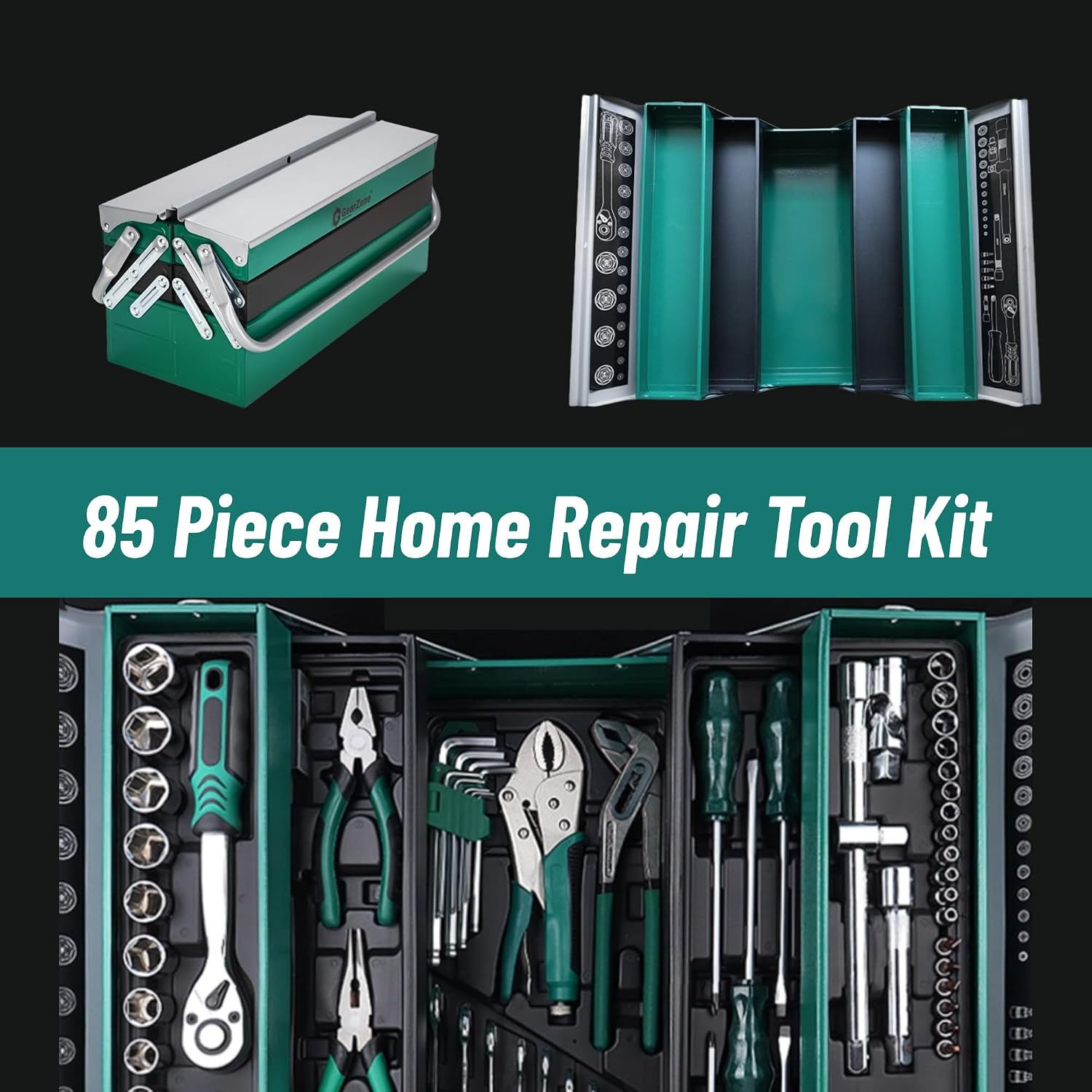 مجموعة أدوات إصلاح 85 قطعة Toolbox Storage Case باللون الأخضر مجموعة أدوات إصلاح 85 قطعة Toolbox Storage Case باللون الأخضر
