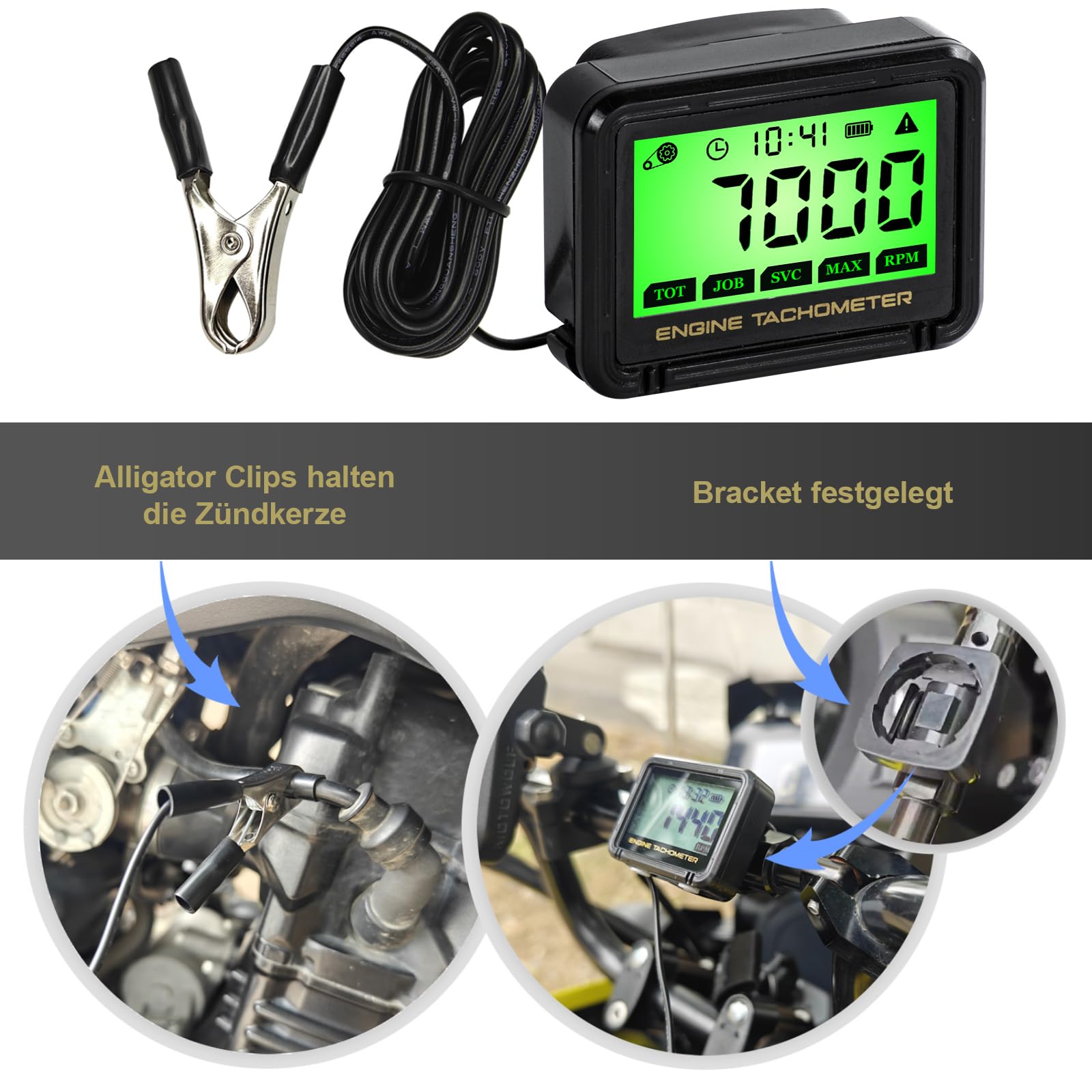 Tacómetro de motosierra, tacómetro LCD con inducción inalámbrica, velocímetro RPM, motor de gasolina, función de mantenimiento de visión nocturna, para motocicleta, cortacésped, moto de nieve