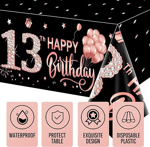 Miniatura 40 de Paquete de 3 manteles de oro rosa Happy Thirty – Suministros para fiesta de cumpleaños 30, decoración de mantel rectangular desechable de plástico