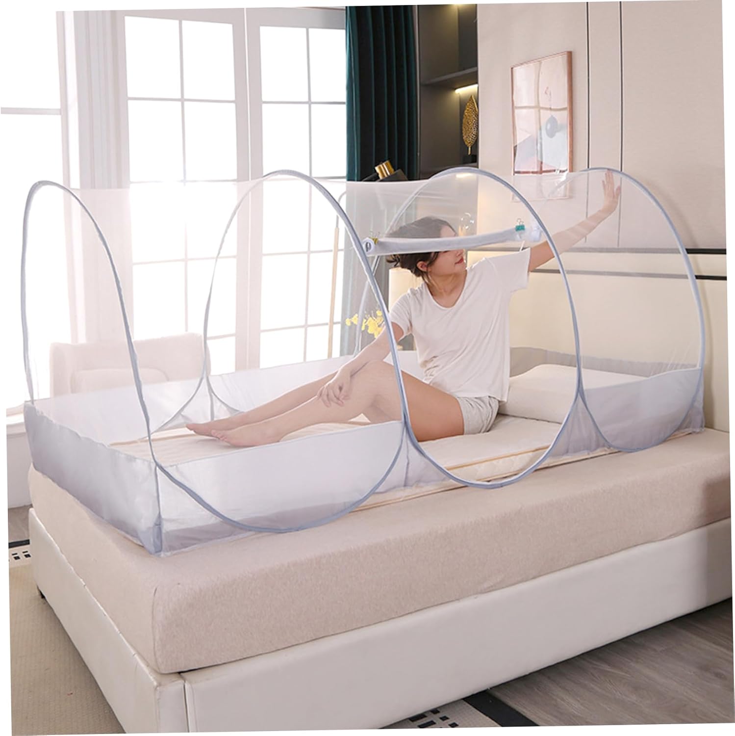 Pop-Up Mosquito Net Tent with Zipper, Breathable Polyester Mesh for Bedroom & Camping/75x35x35 Inch