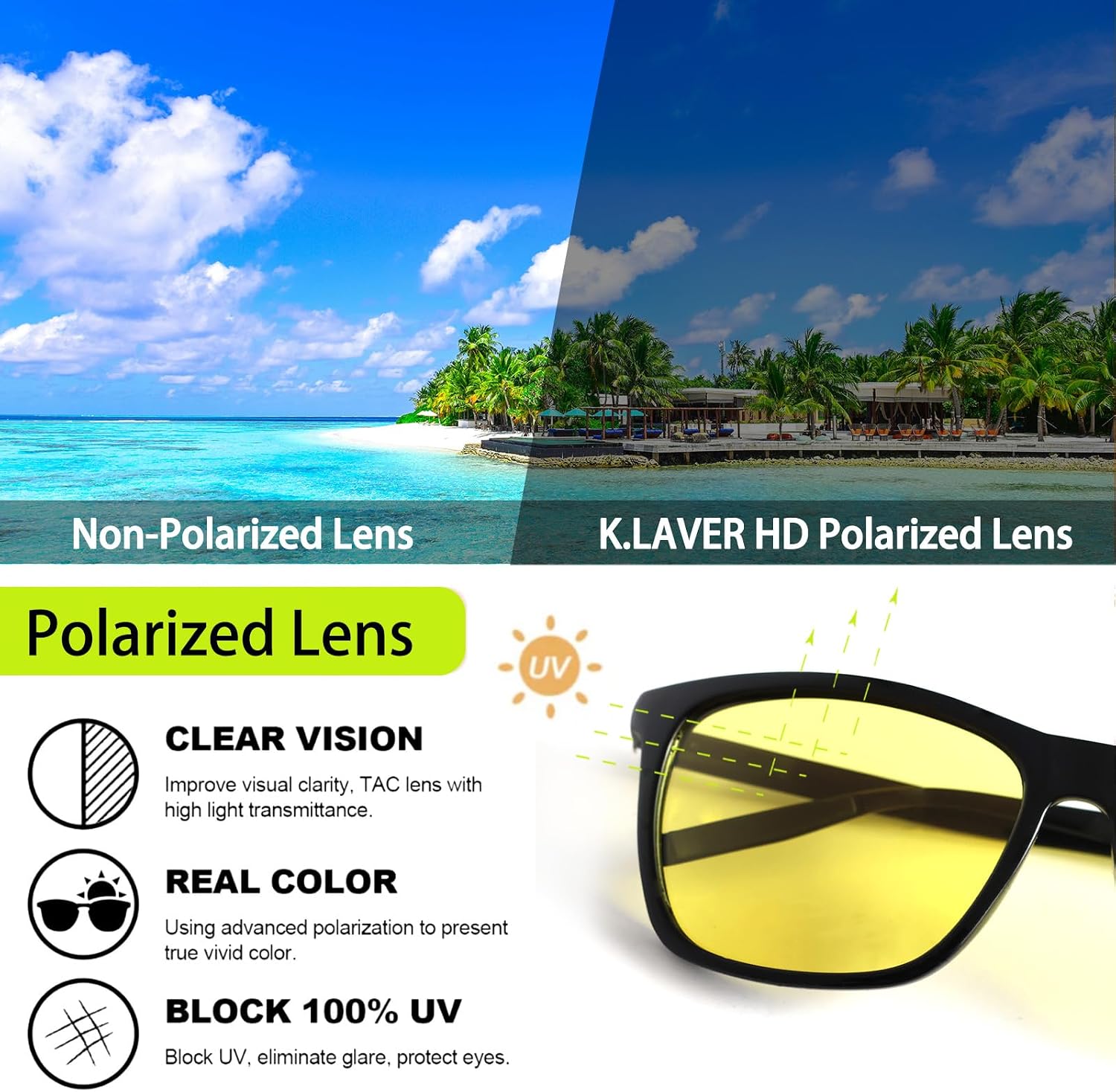 K.LAVER Polarized Photochromic Sunglasses for Men Driving Cycling | UV400 Protection, Yellow Lens for Night Driving, Glare Reduction, Transition Lenses, Outdoor Sports, for Women
