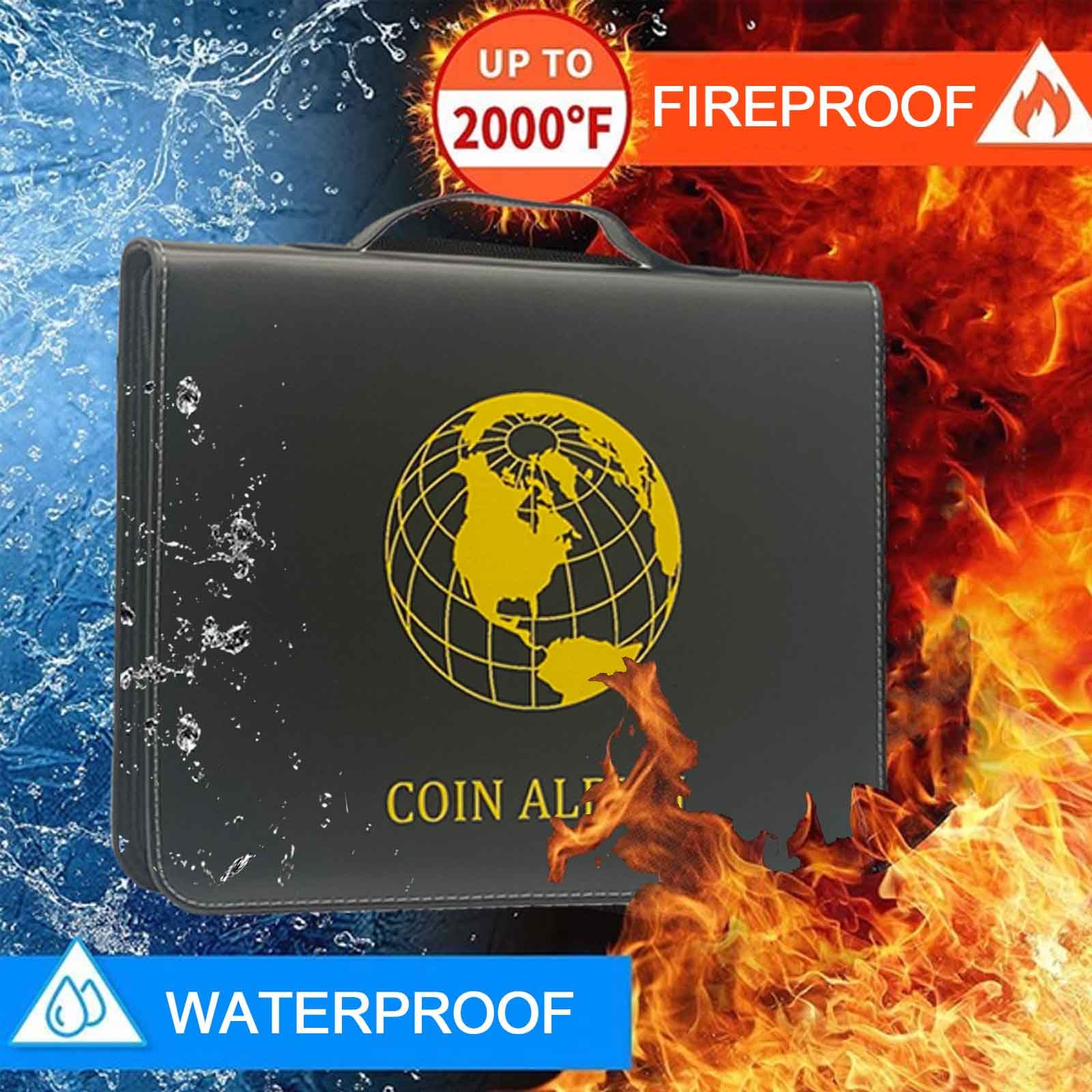 Fireproof Coin Collection Album with 360 Pockets and 15 Sleeves for Collectors
