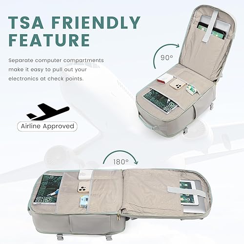 Miniatura 7 de LOVEVOOK Mochila de viaje grande de 40L para mujeres y hombres, mochila de mano aprobada por aerolíneas, Gris- verde, Mochila de viaje con estilo