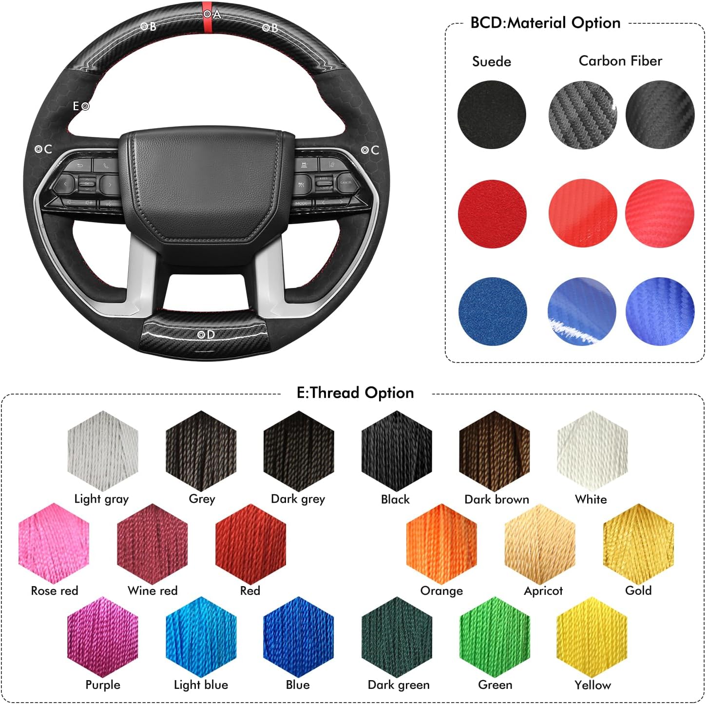 MEWANT Steering Wheel Cover Compatible with Toyota Tacoma 2024 / Tundra 2022-2024 / Sequoia 2023-2024 Hand-Stitched Carbon Fiber&Suede Steering Wheel Wrap