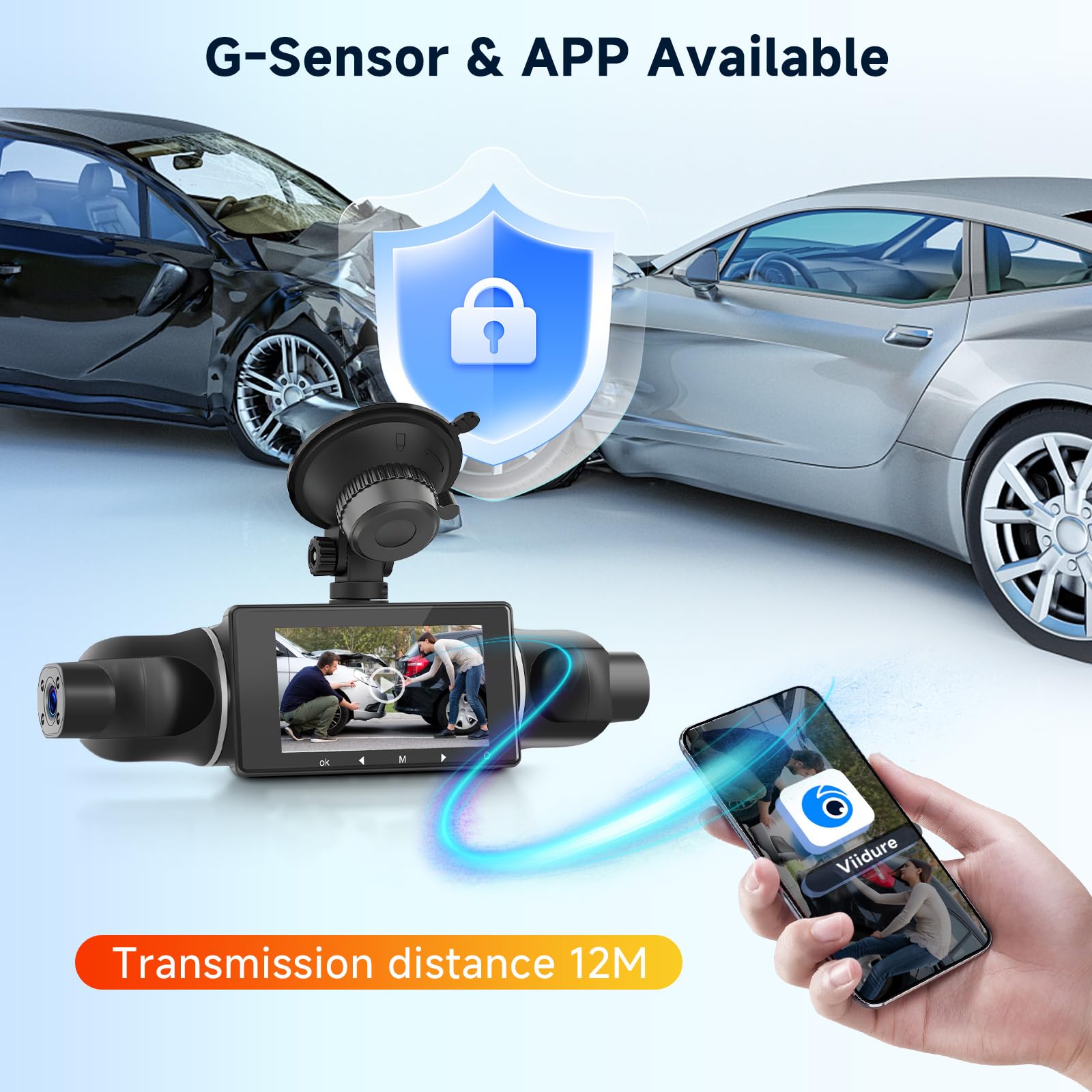 4 Telecamera HD 1080P Dash Cam per auto Podofo Display da 3 pollici Videoregistratore digitale con telecamera posteriore, controllo APP WIFI +scheda da 64 GB, sensore G, visione notturna