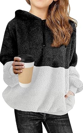Girls Fuzzy Fleece Pullover Hoodies Sherpa Zip Up Sweatshirt