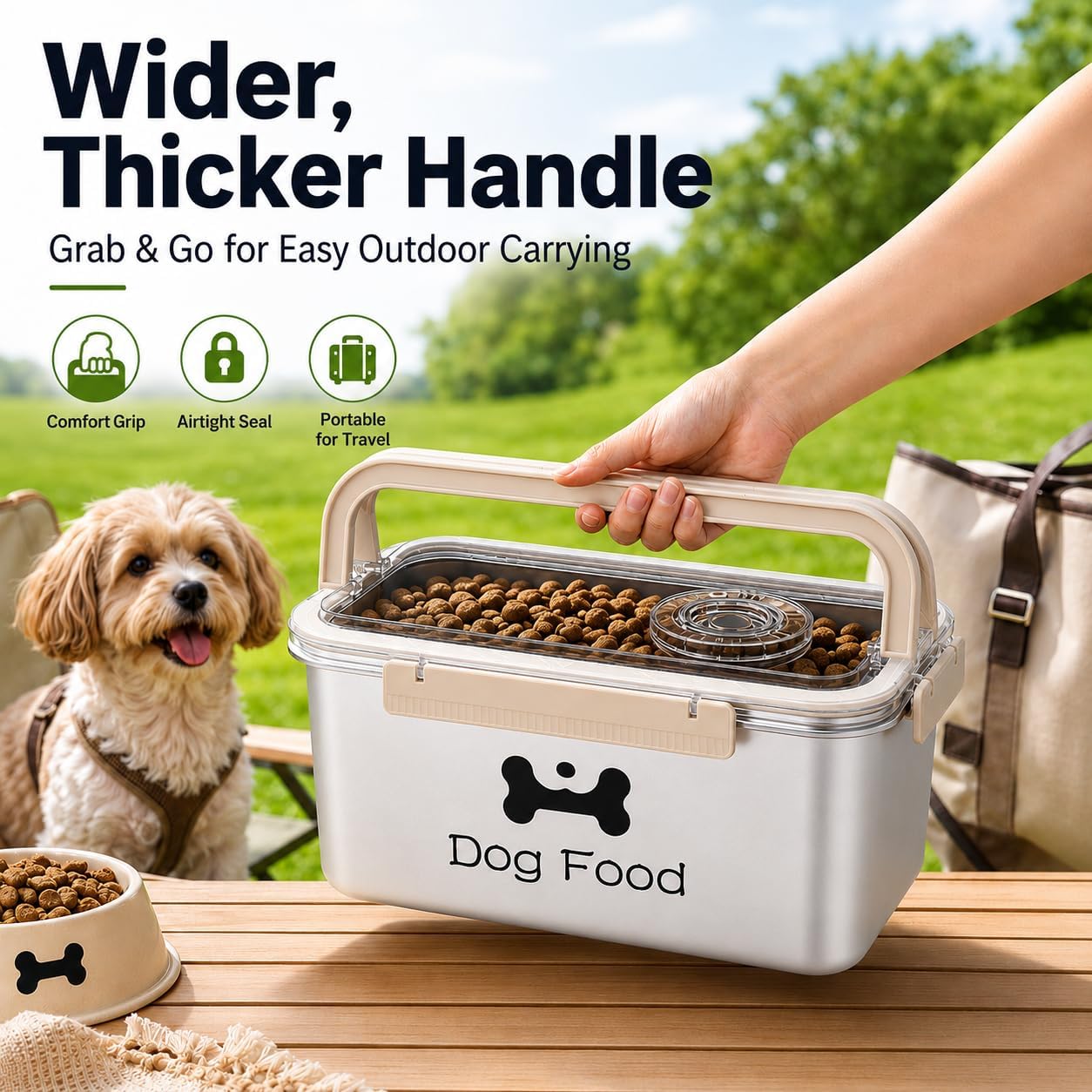 Airtight Dog Food Storage Container 6 QT / 5.8L, Stainless Steel Pet Food Bin with Clear Lid, Portable Dog Kibble Container with Handle and Scoop- Hold 5Lbs - Ideal for Pantry, RV Travel