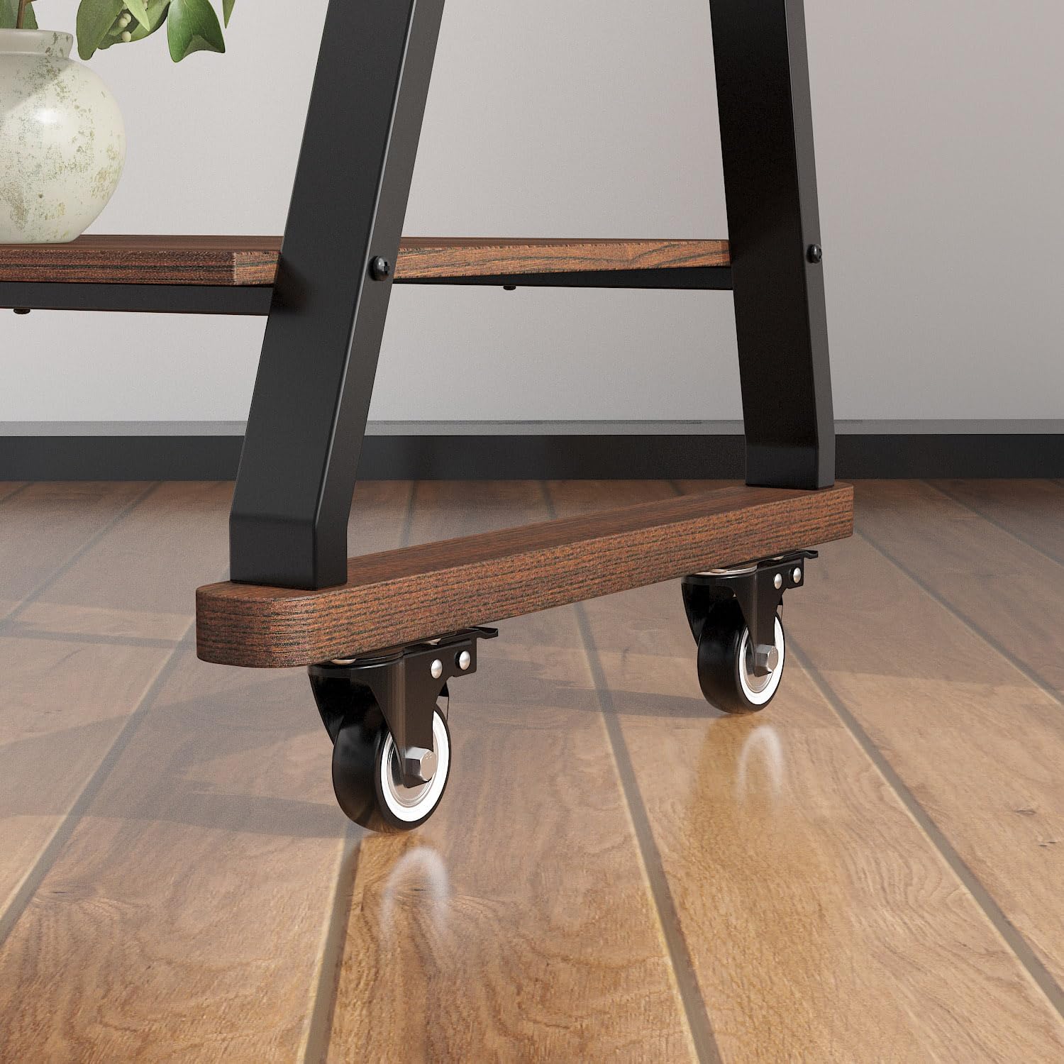 Rolling TV Stand, Mid Century Modern Portable Mobile TV Stand on Wheels with Sockets, Iron TV Hanger and 2 Shelves for Living Room, Bedroom, Brown(18.5" D x 60.2" W x 58.4" H)