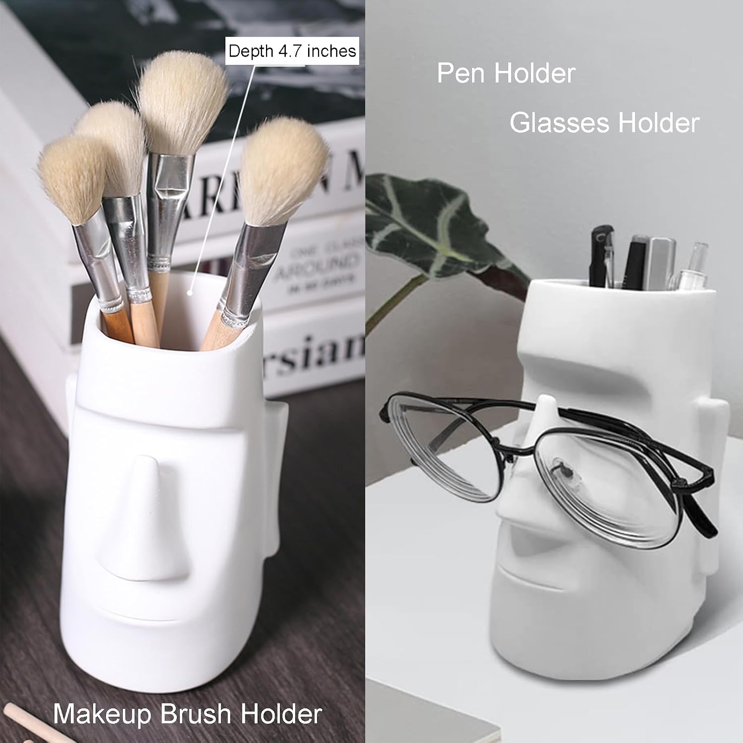 Pen Holder for Desk, Pencil Holder with Glasses Holder, Makeup Brush Holder, Desk Accessories, Office Decor, School & Home Organizer (White) image 5