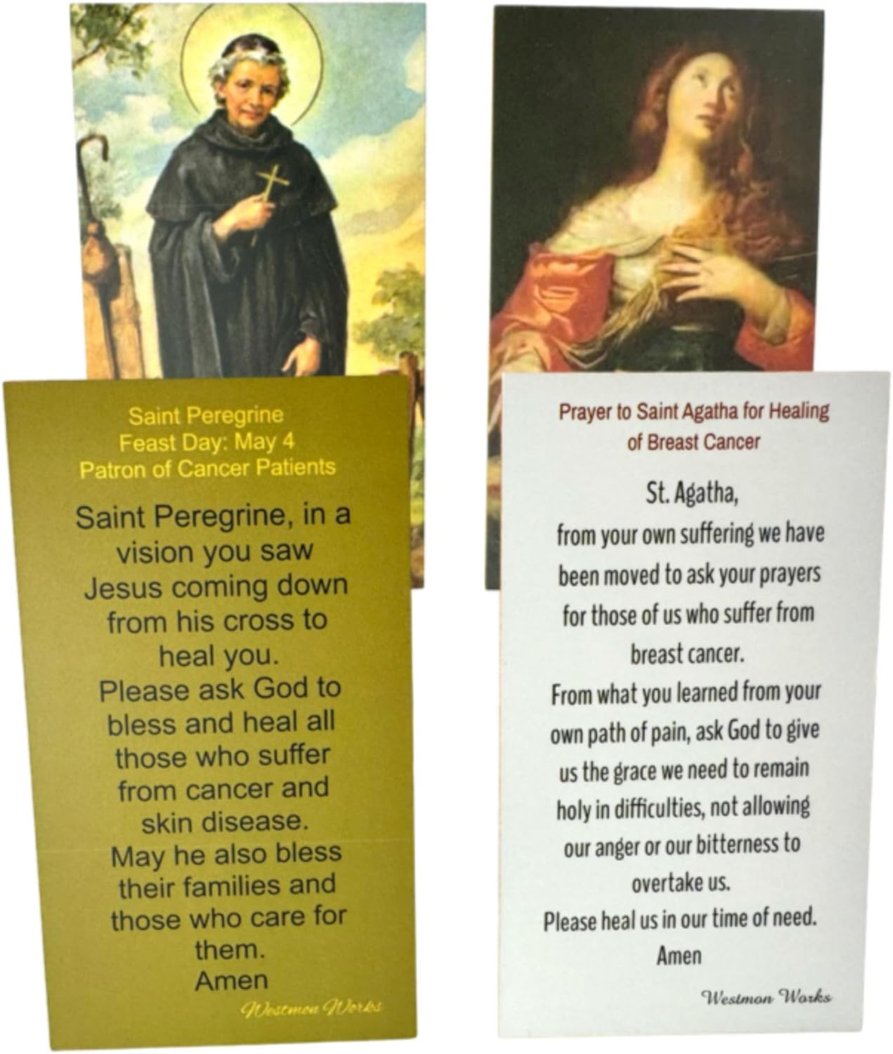 Westmon Works St Peregrine & Saint Agatha Pocket Token Set Double-Sided Italian Metal Coins with Holy Cards Patron of Cancer & Illness Devotional Gift - Image 5
