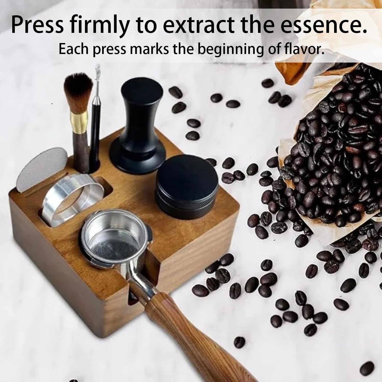 Tamper 58mm Barista,Aja De Café y Estación De Apisonamiento,Accesorio Para Cafetera Espresso Cuenta Con Ranura De Almacenamiento,Para El Tampón De Café y El Almacenamiento De Accesorios De Café