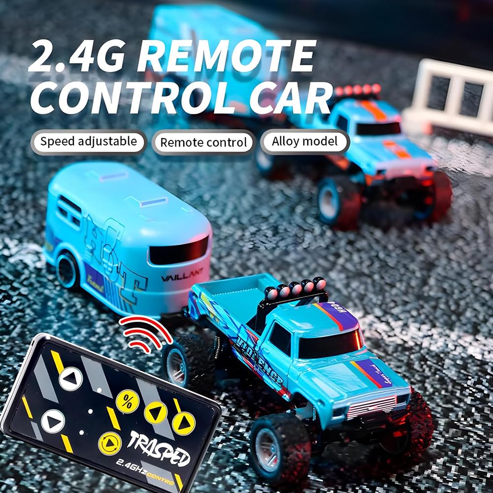 Mini RC Truck, Truck, Truck télécommandé 2,4 G, échelle 1:64 Truck, Voiture télécommandée avec lumières, Mini Camion Jouets pour Enfants