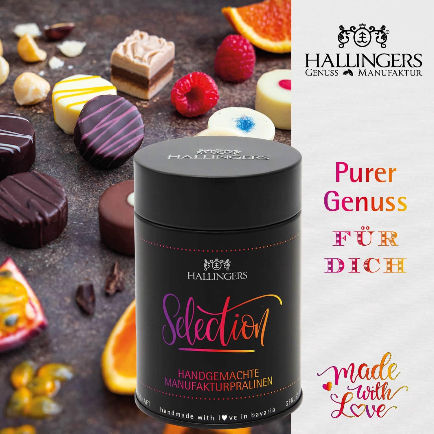 Hallingers Genuss Manufaktur Feinkost Liebes-Geschenk-Set - XXL-Geschenkkorb "Für Dich" große Selektion Müsli, Öl, Kaffee, Duftkerze, Nougat, Schoki, Eistee & mehr, Geschenkidee für Frauen Männer