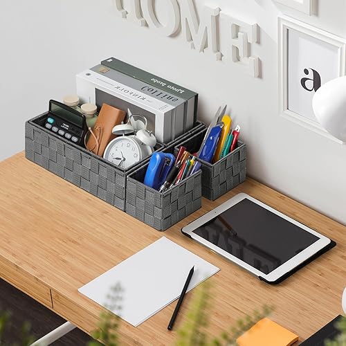 Miniatura 5 de Cestas tejidas para almacenamiento (juego de 9), cestas de almacenamiento para organizar, cestas de contenedores de cubo cestas de almacenamiento