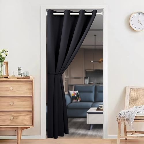 Miniatura 3 de Cortina de puerta para privacidad de puerta, cortinas corredizas para puerta de armario, 80 pulgadas de largo, con aislamiento térmico, para divisor