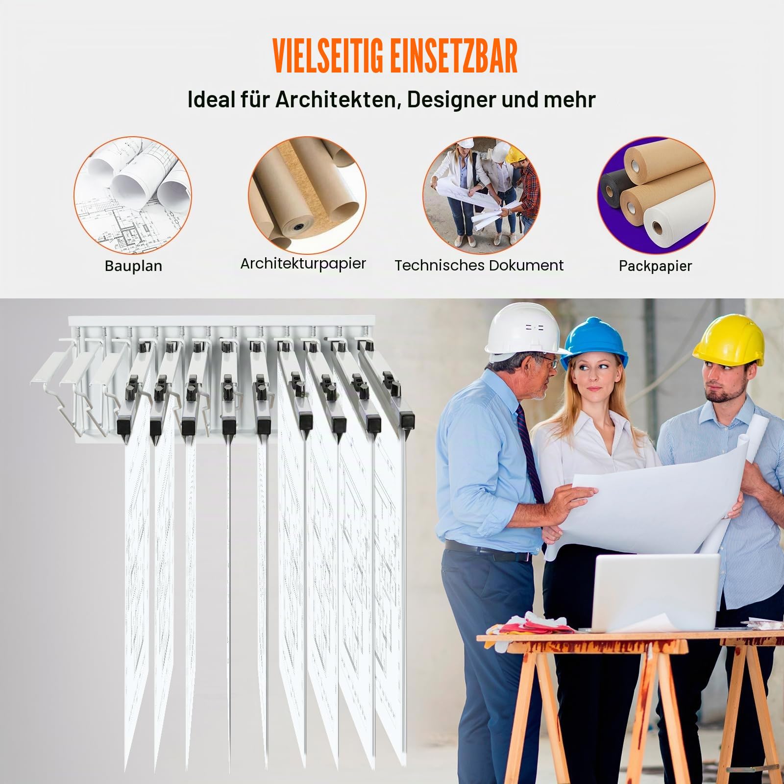 STORAGE_RACK VEVOR Wandmontage-Lagerregal für Blaupausen, bietet Platz für bis zu 1200 Blaupausen, hängender Blaupausenhalter mit 12 Schwenkhalterungen, für 24, 30, 36 oder 42 Zoll Klemmen, 109 kg