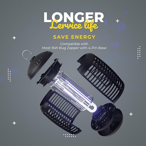Bug Zapper Replacement Bulb, U-Shaped 15W Four-pin, FUL15W-BL. Dimensions: 7.56 x 1.80 x 0.93 inches