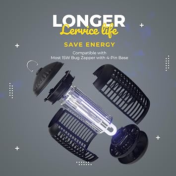 Bug Zapper Replacement Bulb, U-Shaped 15W Four-pin, FUL15W-BL. Dimensions: 7.56 x 1.80 x 0.93 inches
