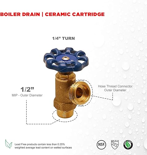 Miniatura 2 de Midline Valve S3533 Válvula de drenaje de caldera de giro de 12 pulg. Entrada MIP x 34 pulg. Salida MHT, latón, sin plomo