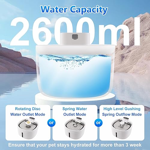 Miniatura 7 de Dispensador de agua inalámbrico para gatos, alimentado por batería, dispensador de agua para perros súper silencioso de 2.6 litros, dispensador de