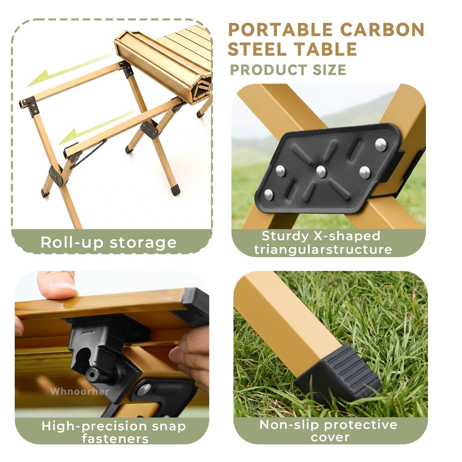 Mesa Enrollable de Acero al Carbono | Mesas de Trabajo Plegables para Exteriores | Compacto Estable Plegable | Mesa de Camping portátil y Ligera con Bolsa(120cm/3.9ft)