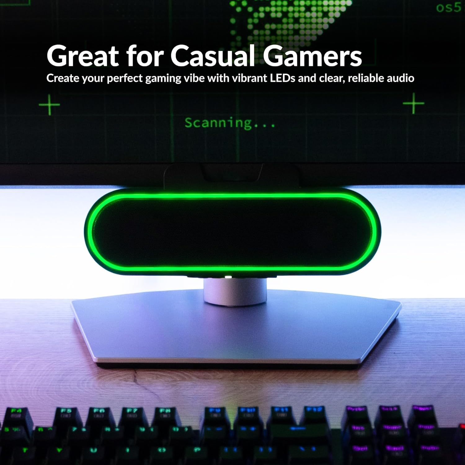 Cyber Acoustics USB Speaker Bar with LED Lights (CA-2890GX) – USB Powered Speaker Bar for PC and Mac, Dynamic LED Lights Sync to Music, Clamps to Monitors up to 1.5 Inches, Great for Music and Gaming