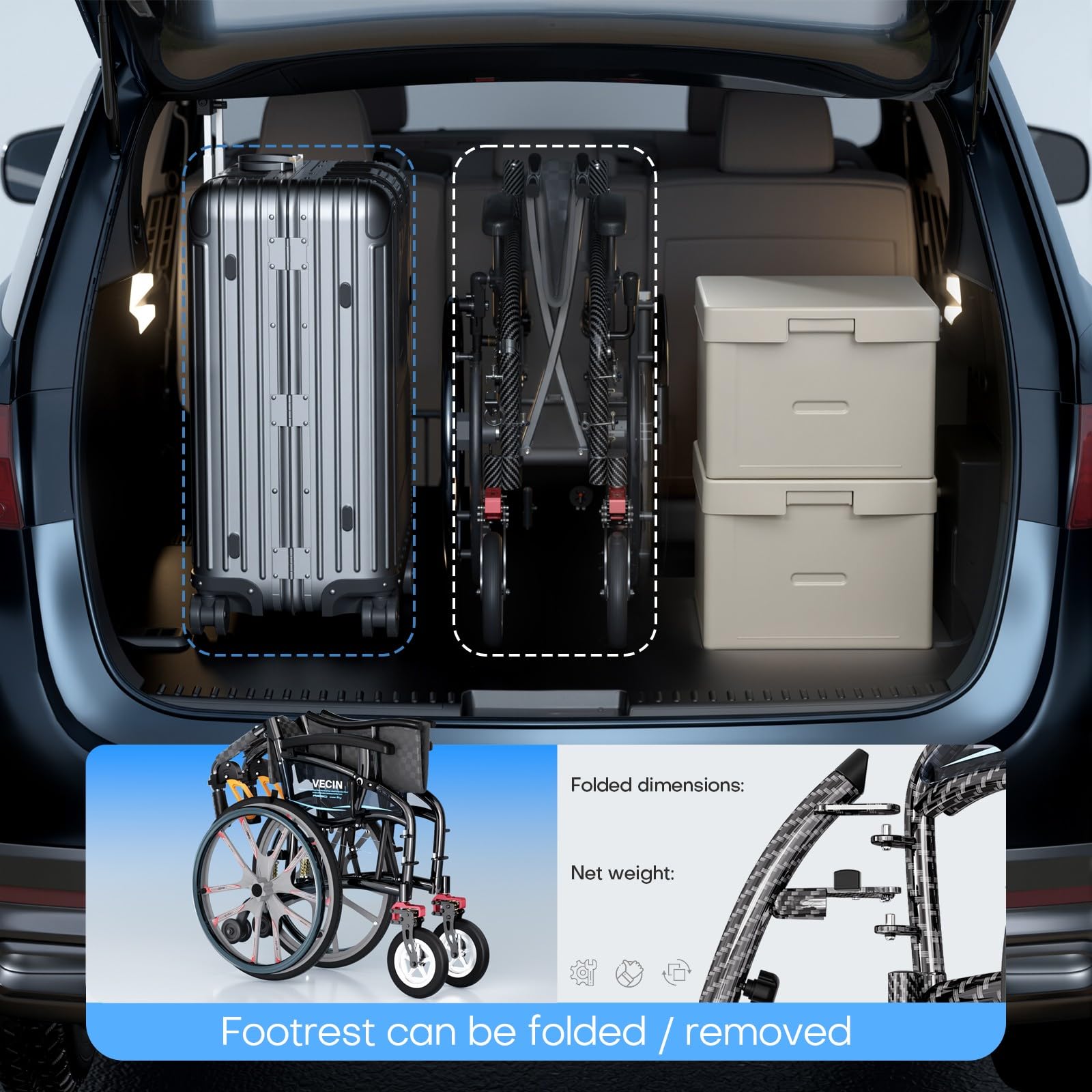 Aluminio Ligero de Ruedas Manual, Silla Transporte, Plegable, Ayuda Movilidad