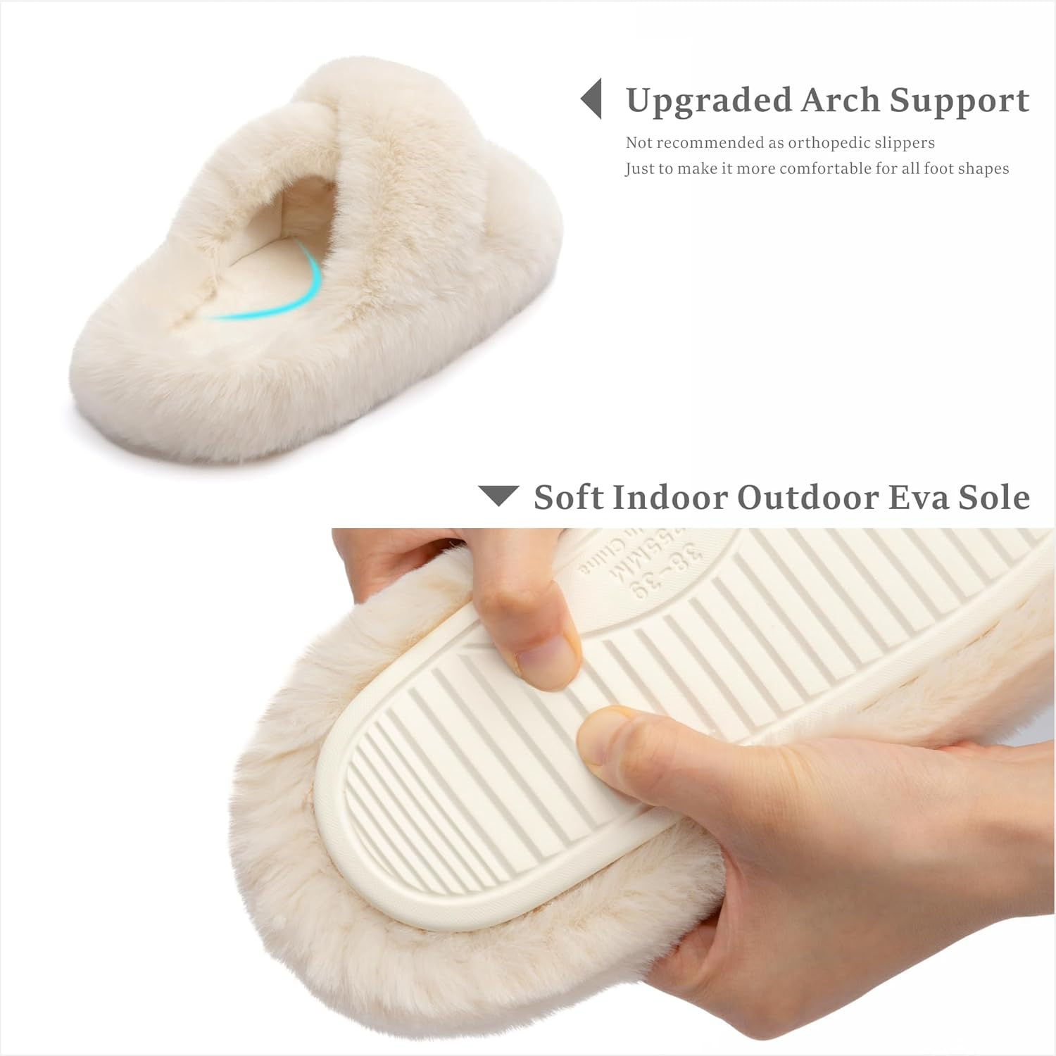 Chantomoo Women's Blue Memory Foam Faux Fur Lined Open Toe Slippers for Women - US 12 - Image 3