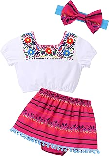 Cinco de Mayo Baby Girl Outfit Mexican Floral Printed Skirt Set Newborn Traditional Mexico Themed Birthday Party Outfits