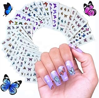 30 Sheets Butterfly Nail Art Stickers Decals, Kalolary Colorful Butterfly Nail Art Design Water Transfer DIY Nail Decals Stickers Butterfly Nail Art Foil Sticker Set Butterfly Nail Decorations Kit