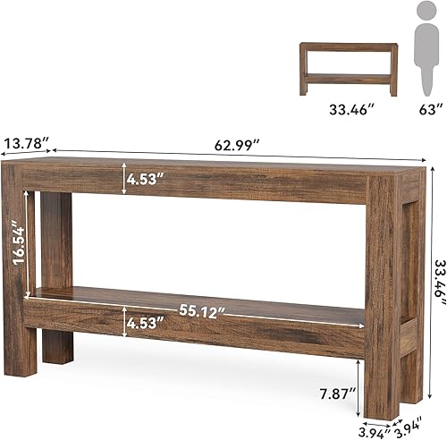 Miniatura 3 de LITTLE TREE Mesa de entrada de madera de 63 pulgadas, mesa consola larga y estrecha para sala de estar, pasillo, sofá, entrada, vestíbulo, detrás