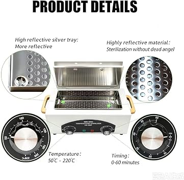 2l 高温メタルクリーニングボックス、ドライヒートキャビネット ステンレストレータイマーとハンドル付き スパ ホットタオル 理髪店 サロン 理髪 ツール イヤリング 300w 110v