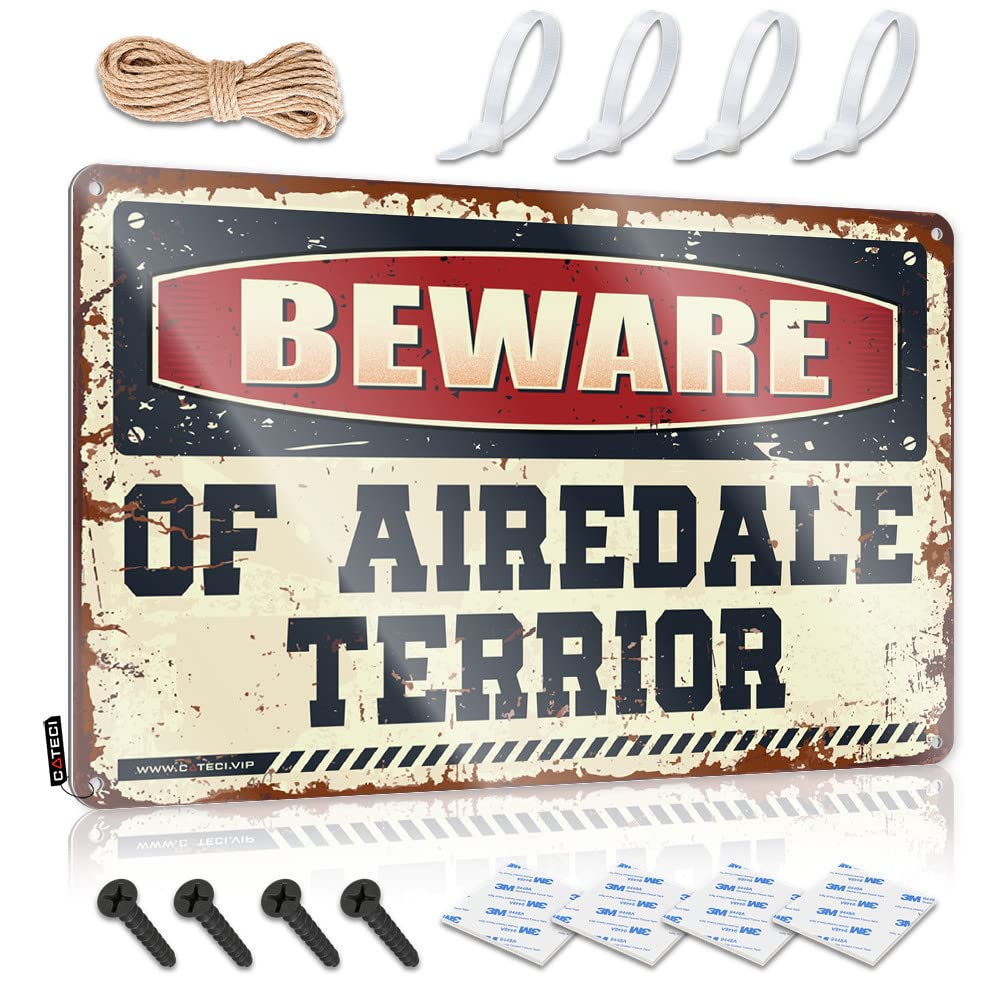 IBWNBBUSN Wall Decor Metal Tin Sign Beware Of Airedale Terrior Tin Sign Man Cave Bar Metal Home Sign(30X40CM)