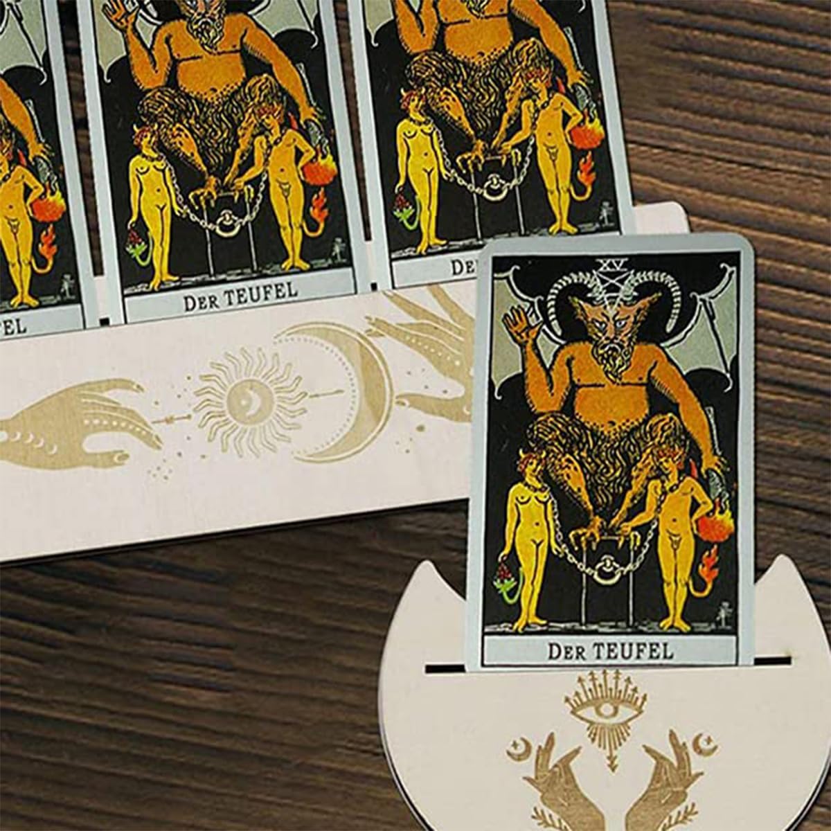 GORGECRAFT Lot de 2 supports en bois pour tarot en forme de lune de 12,7 cm et rectangulaire de 25,4 cm en bois pour cartes de tarot, autel, outils de
