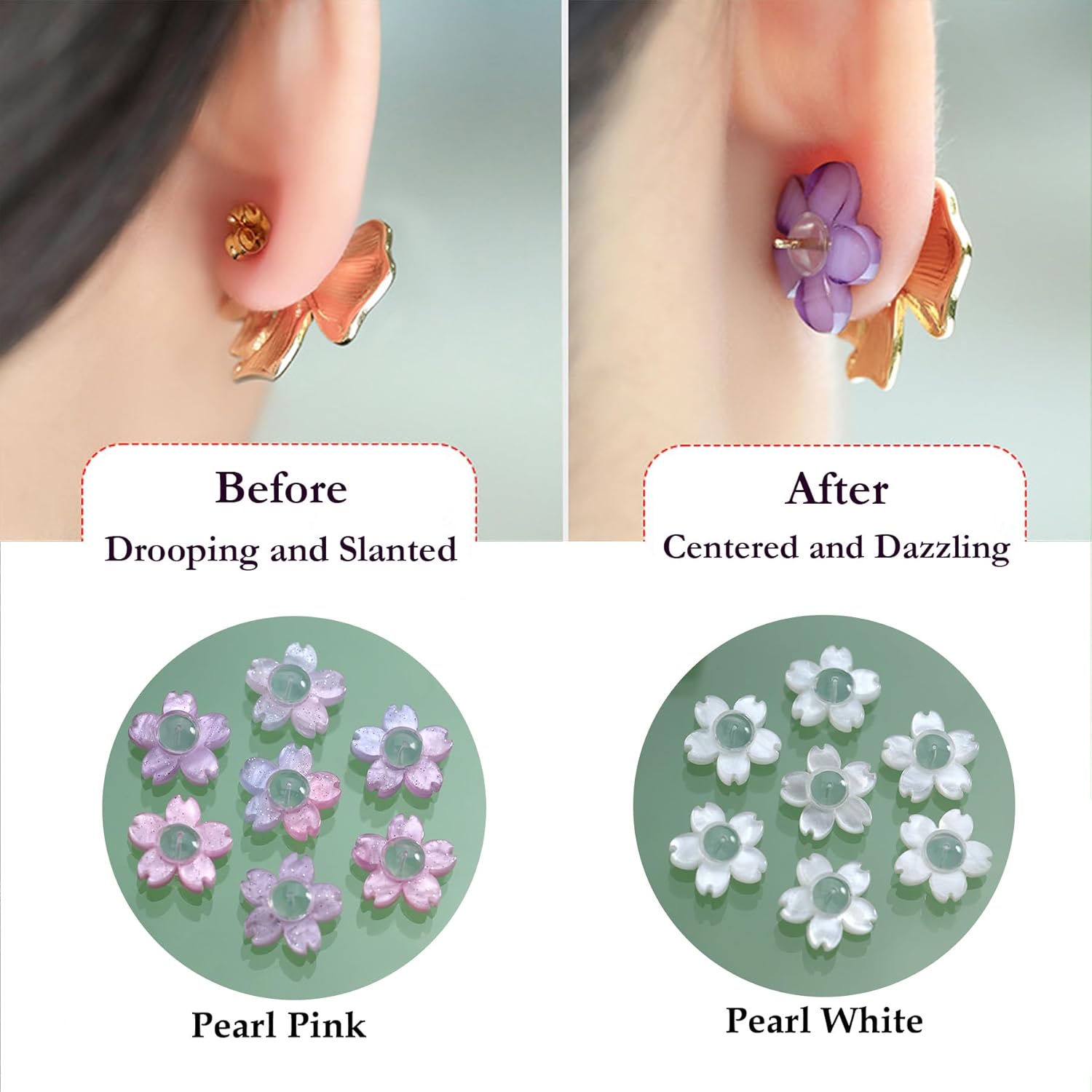 Colorful Ear Lobe Earring Backs for Droopy Ears, Comfortable Hypoallergenic Support Patches, Heavy Studs Locking Backstop Prevents Stretching and Tearing (Pearl White) - Image 3