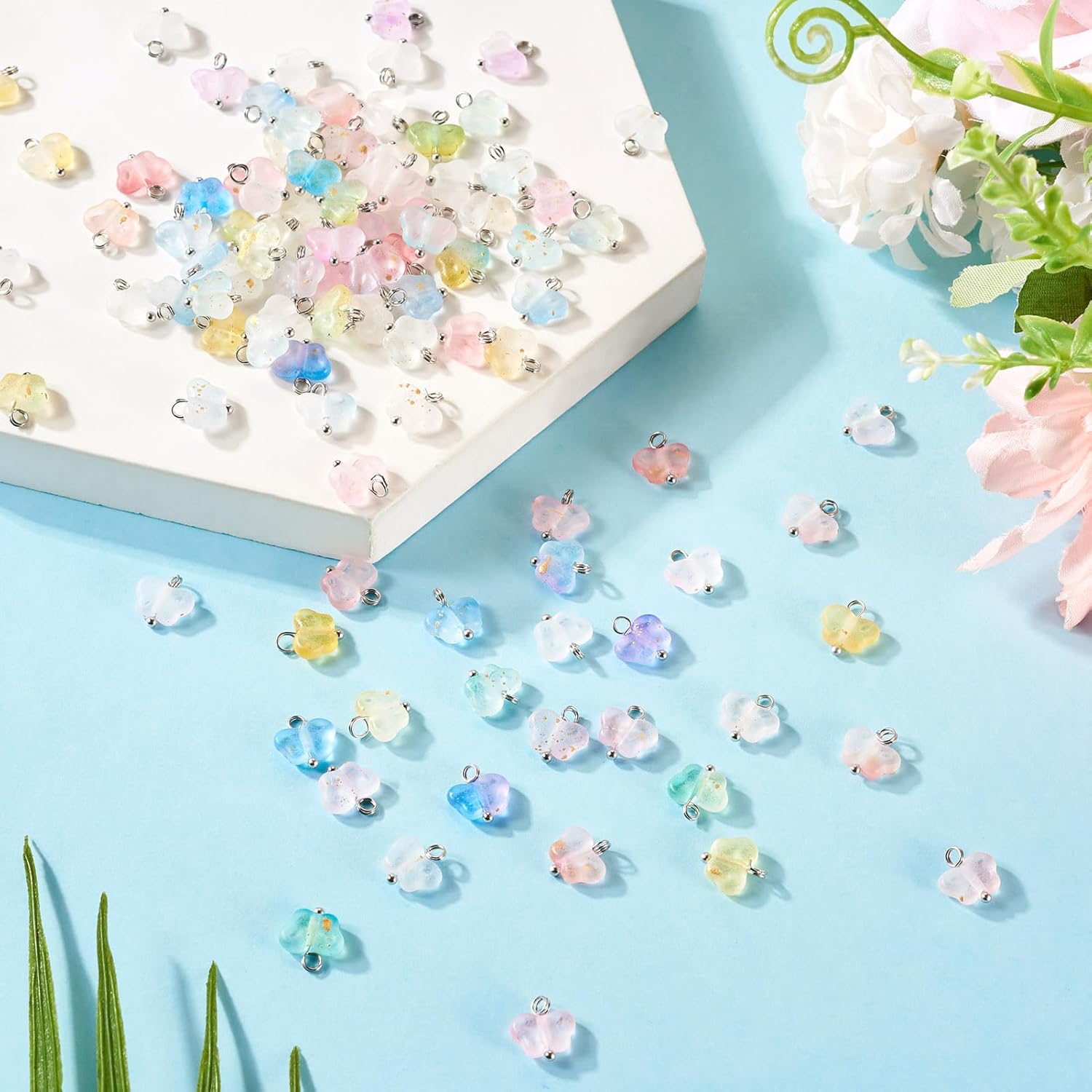 Beadthoven 100pcs Transparent Acrylic Butterfly Charms Gradient Color Glittery Golden Foil Butterfly Pendants Mini Cute Insect Dangle Charms for Jewelry Making Earrings Bracelets Necklace DIY Crafts - Image 6