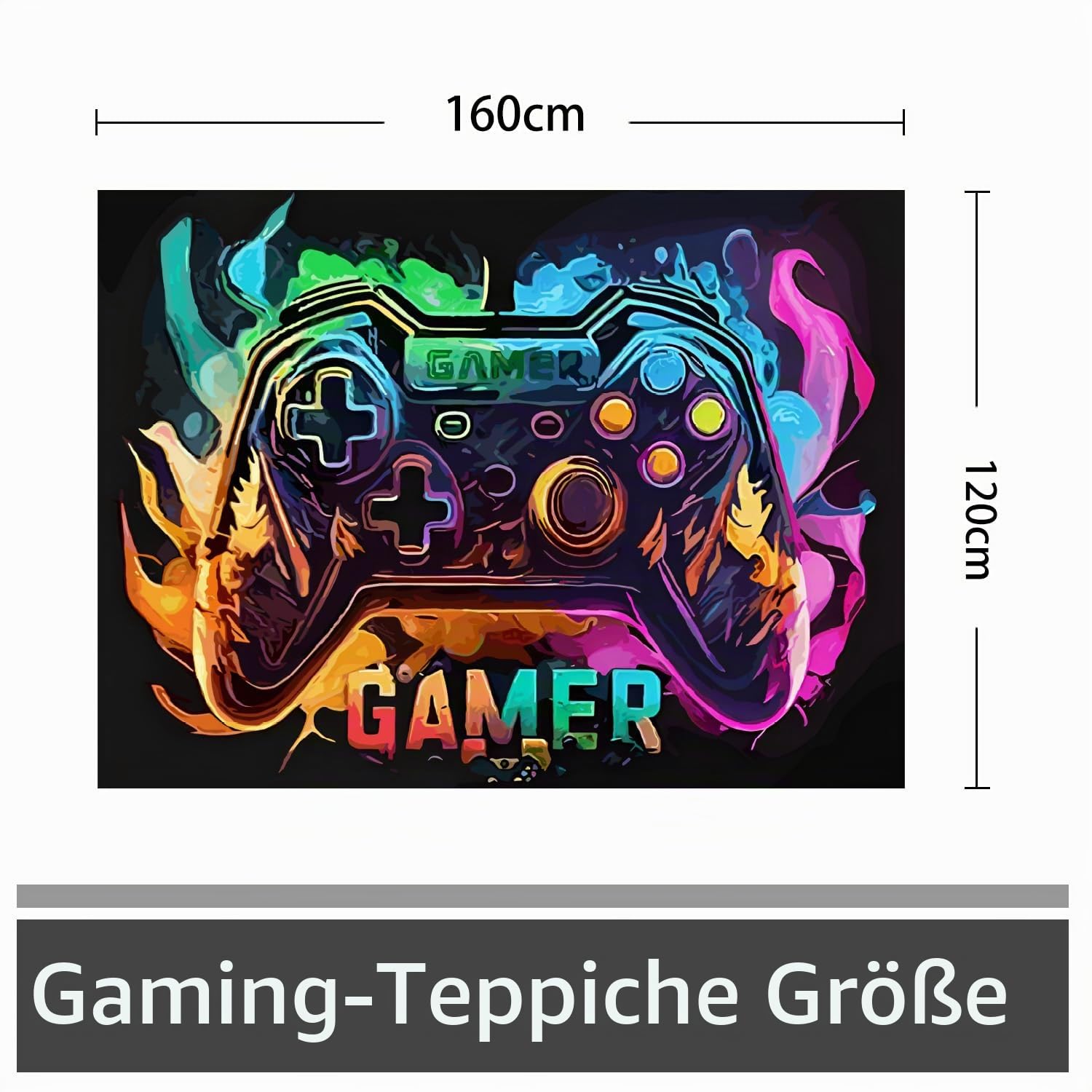 Gaming Teppich 3D Game Controller Design, 120 x 160 cm Gamer Teppich Spielteppich, Rutschfeste & Waschbare Fußmatte, Coole Deko für Jungen Teenager Schlafzimmer Wohnzimmer Spielzimmer Gamer Setup, B
