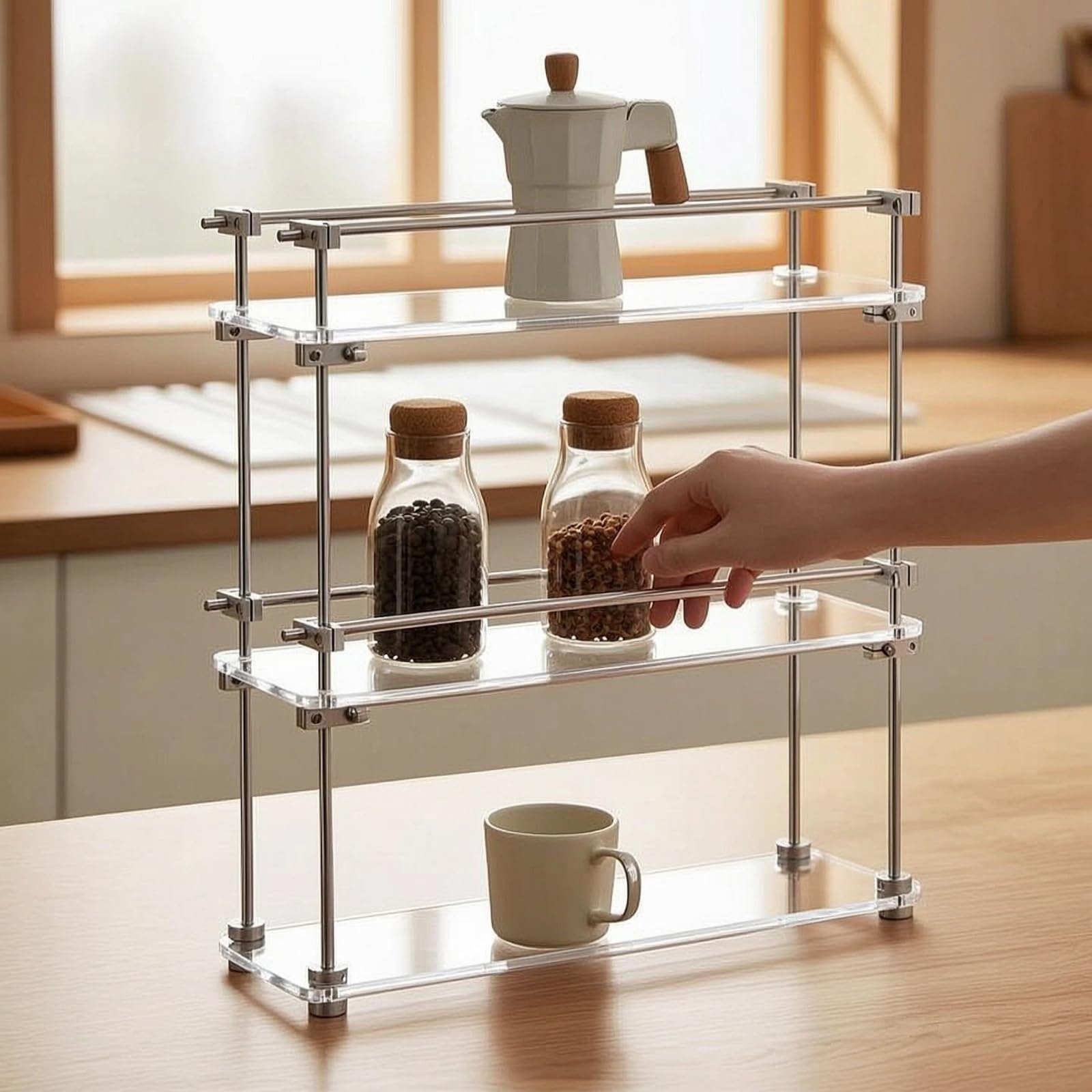 F Fityle Estantería de Almacenamiento Movible Estante Organizador Repisa Exhibidora Soporte Vertical Acrílico con Esquinas Metálicas Ahorro de Espacio en