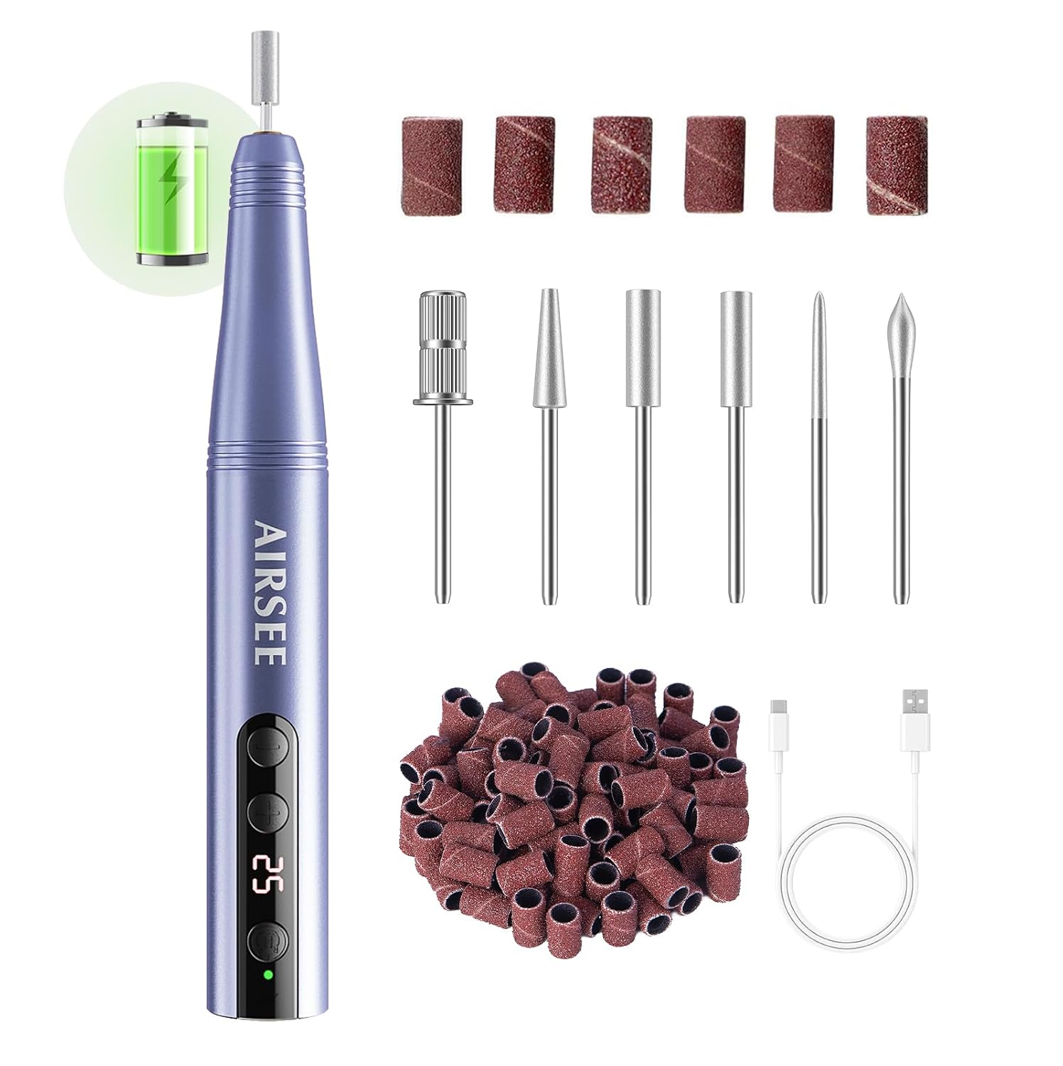 AIRSEE Omni GO Cordless Nail Drill for Home & Salon, Portable Rechargeable Nail File , Professional Efile Dremel Kit for Manicure Pedicure Acrylic Gel Polishing, Purple